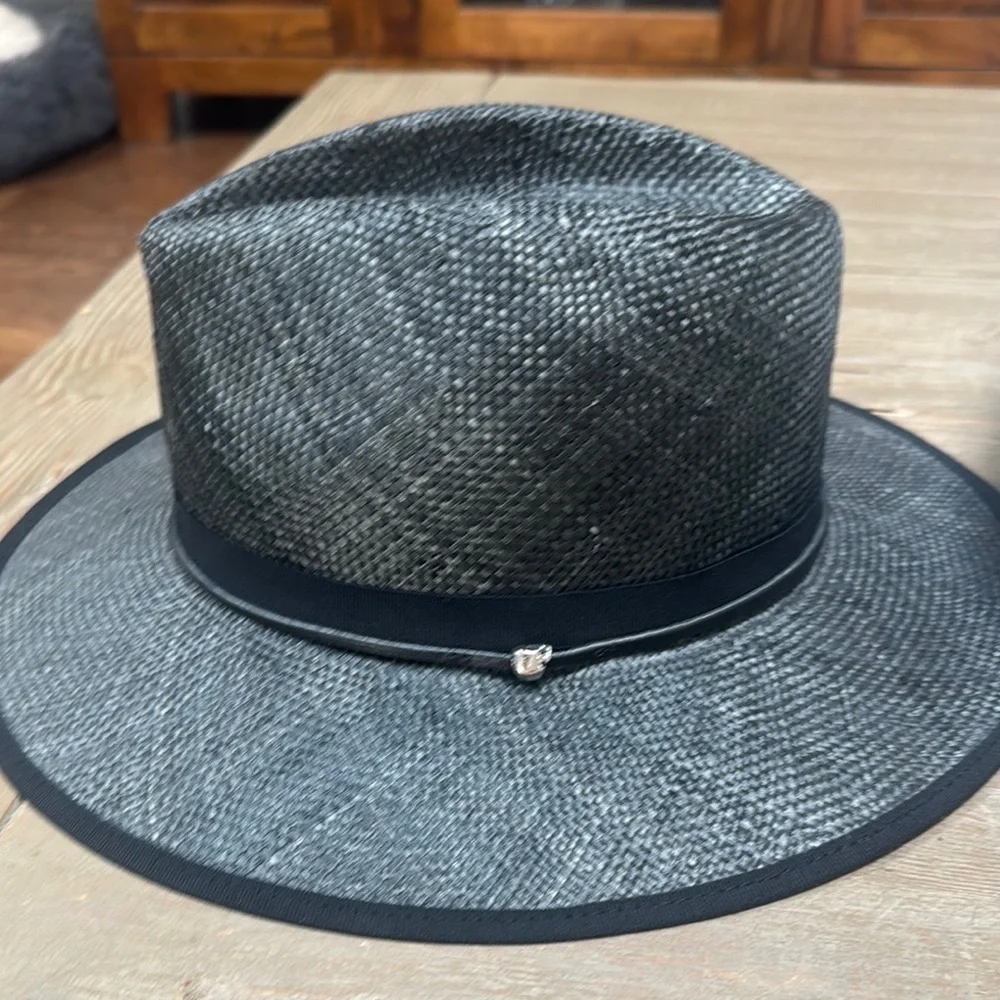 The Kooples Leather trim straw hat fedora in black